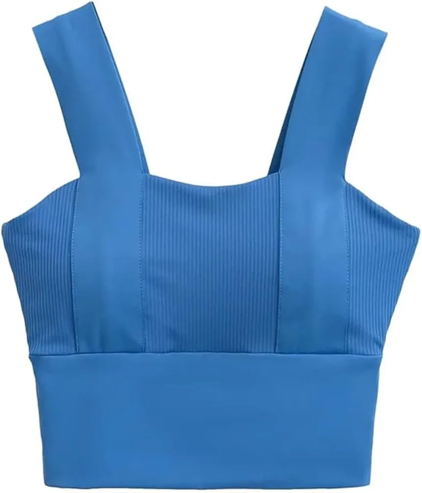 Women's Square Neck Sleeveless Tank Top with Built-in Chest Pads Casual Everyday Camisole Y2k