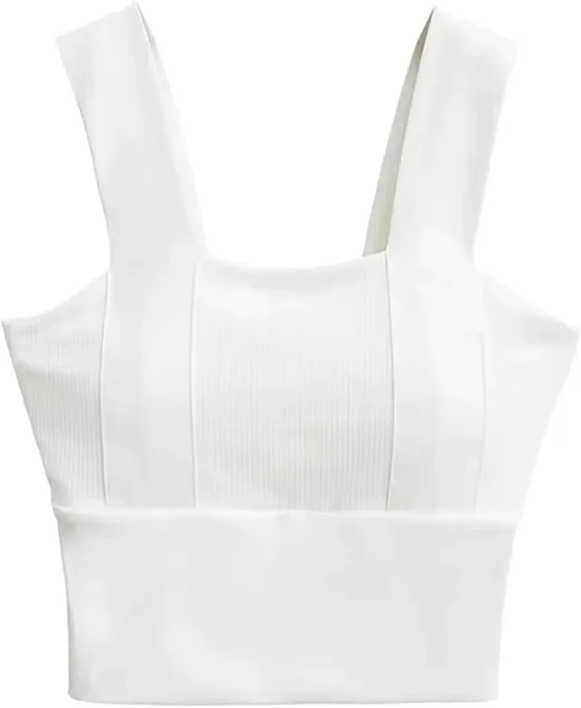 Women's Square Neck Sleeveless Tank Top with Built-in Chest Pads Casual Everyday Camisole Y2k