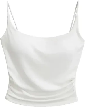 Women's Square Neck Spaghetti Strap Camisole Built-in Chest Pad Summer Casual Slim Fit Tank Top
