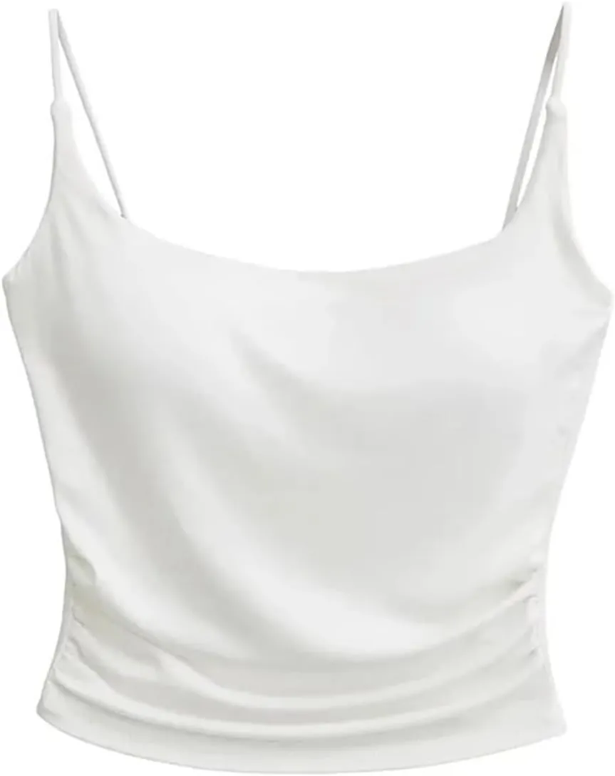 Women's Square Neck Spaghetti Strap Camisole Built-in Chest Pad Summer Casual Slim Fit Tank Top