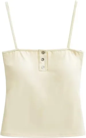 Women's Square Neck Spaghetti Strap Camisole Button-Up Slim Fit Casual Tank Top