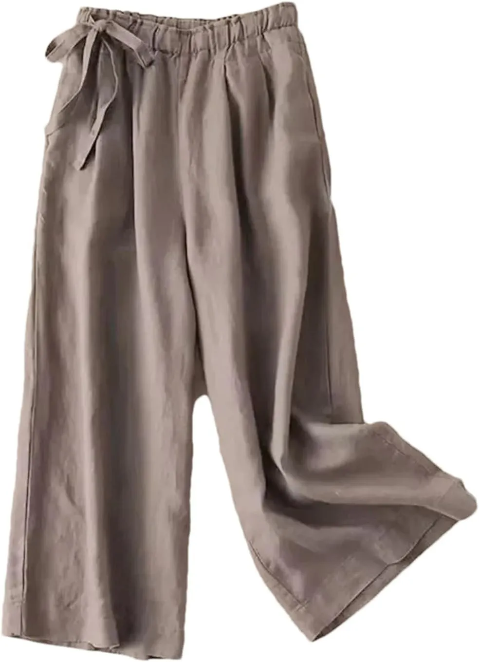 Women's Summer Cotton Linen Pants  Straight Trousers Vintage Casual Ankle-Length Drawstring Elastic Waist