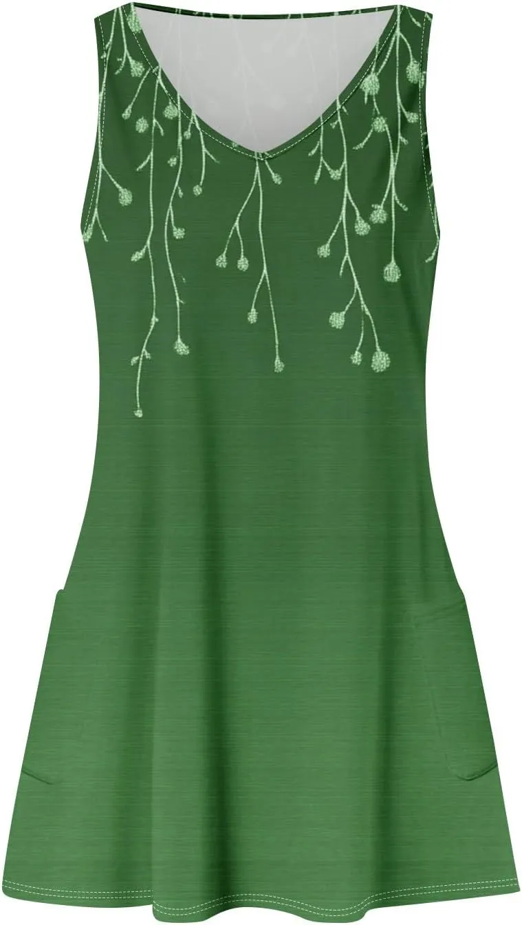 Women's Summer Sleeveless V-Neck Floral Print Casual Loose Beach Dress Lightweight and Breathable Summer
