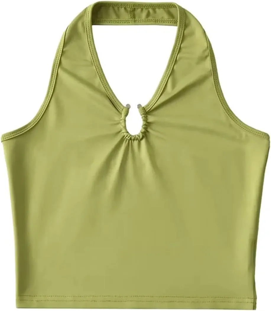 Women's V-Neck Backless Short Tank Top Hollow Design Slim Fit Street Summer Camisole