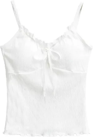 Women's V-Neck Sleeveless Camisole Ruffled Front Lace-Up Built-in Chest Pads Slim Fit Casual Tank Top Sy