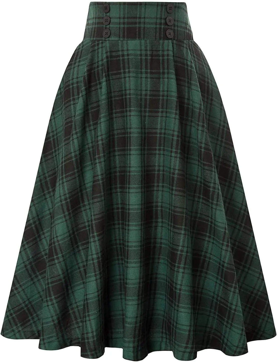 Women's Vintage Long Skirts Plaid Elegant Elastic Waist Pleated A-Line Casual High Waist Midi Skirt Plus Size