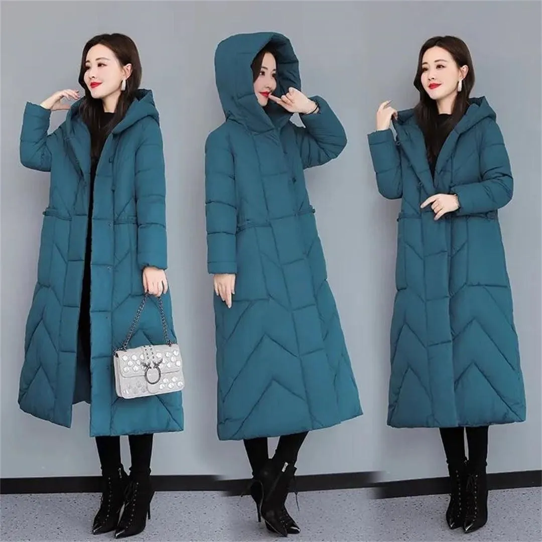 Womens Winter Jacket Thicken Warm Down Cotton Coat Hooded Cotton Padded Coat Long Puffer Parkas Overcoat