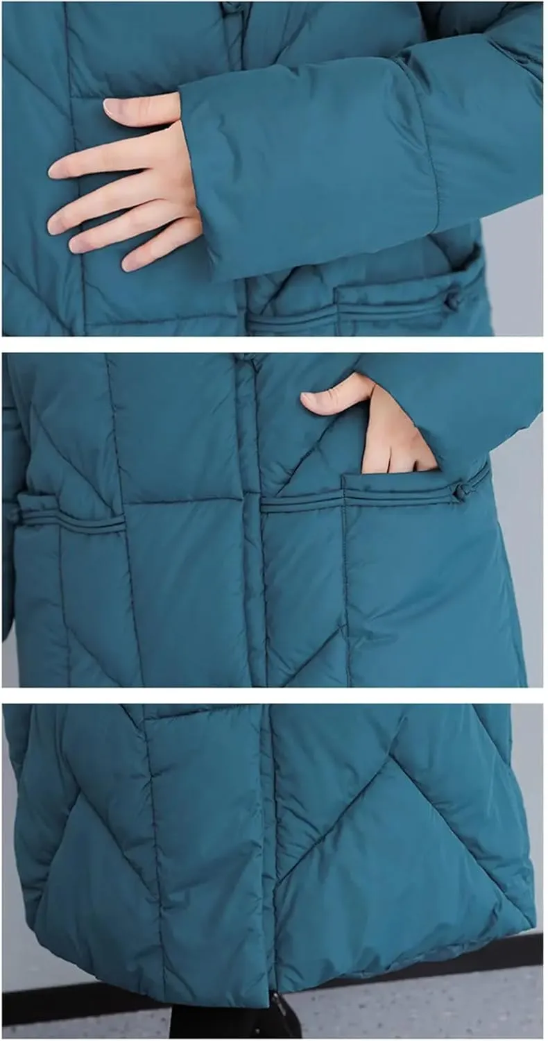 Womens Winter Jacket Thicken Warm Down Cotton Coat Hooded Cotton Padded Coat Long Puffer Parkas Overcoat