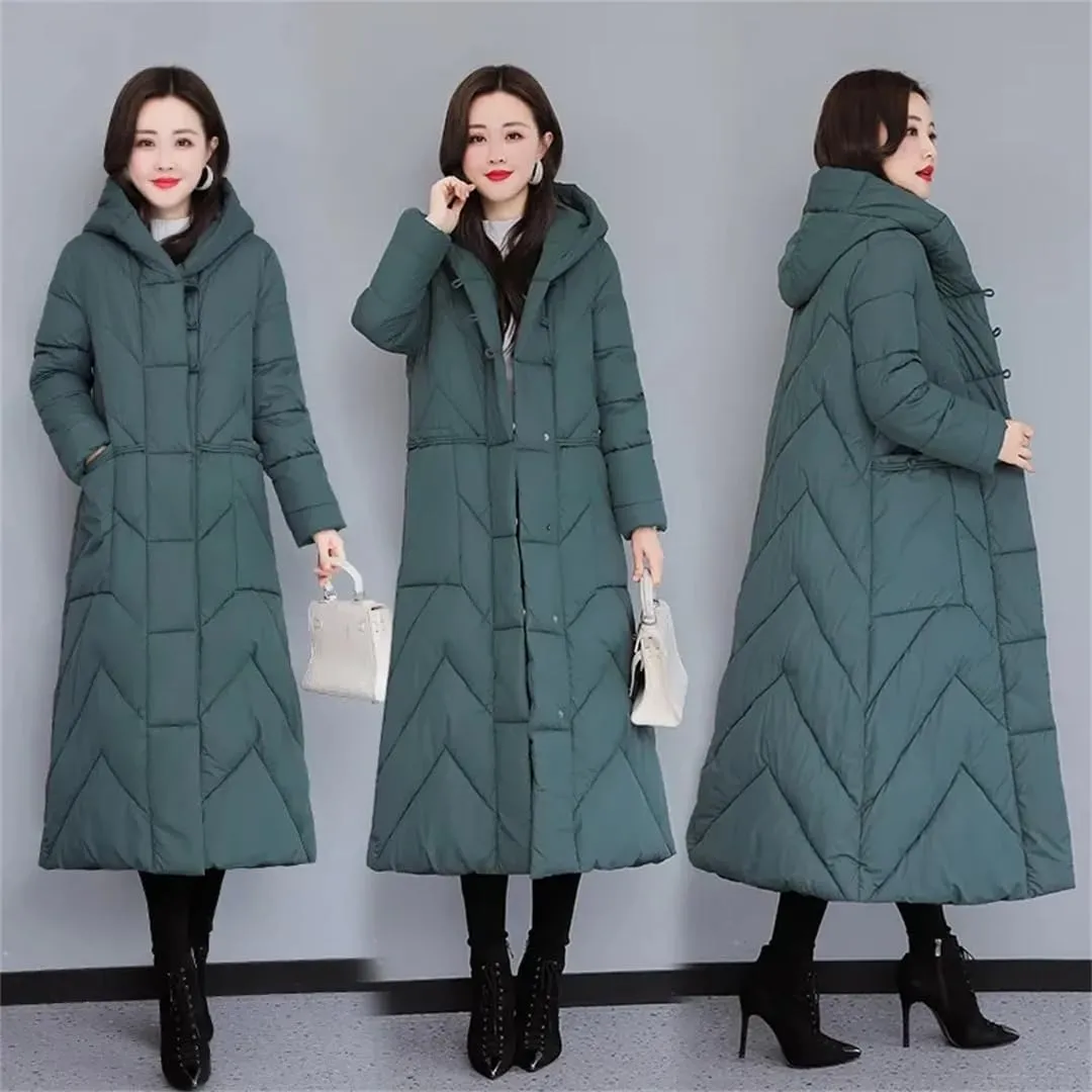 Womens Winter Jacket Thicken Warm Down Cotton Coat Hooded Cotton Padded Coat Long Puffer Parkas Overcoat