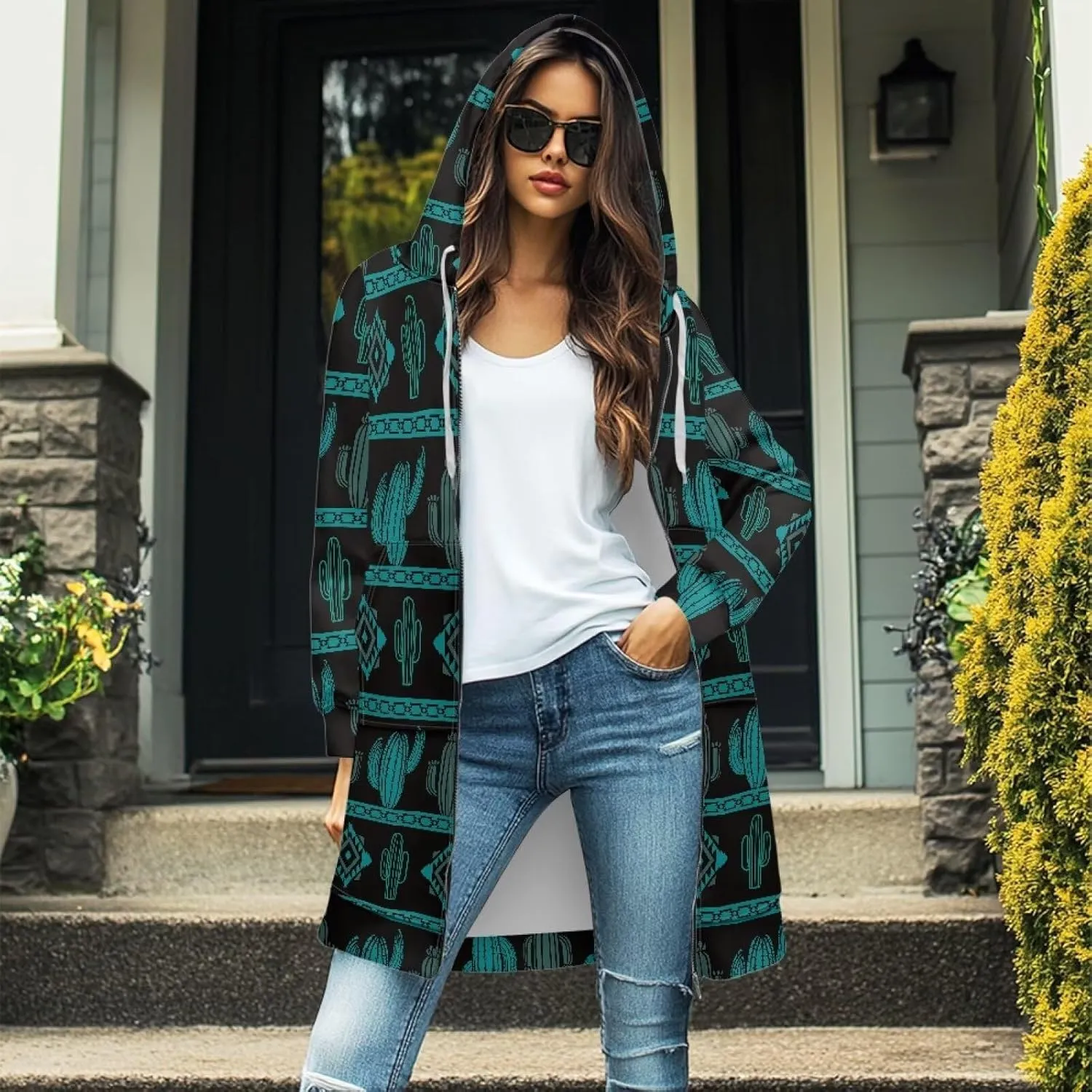 Women's Zip up Hoodies Long Sleeve Drawstring Hooded Sweatshirt Long Hoodie Jacket Coat with Pockets Size S-3XL