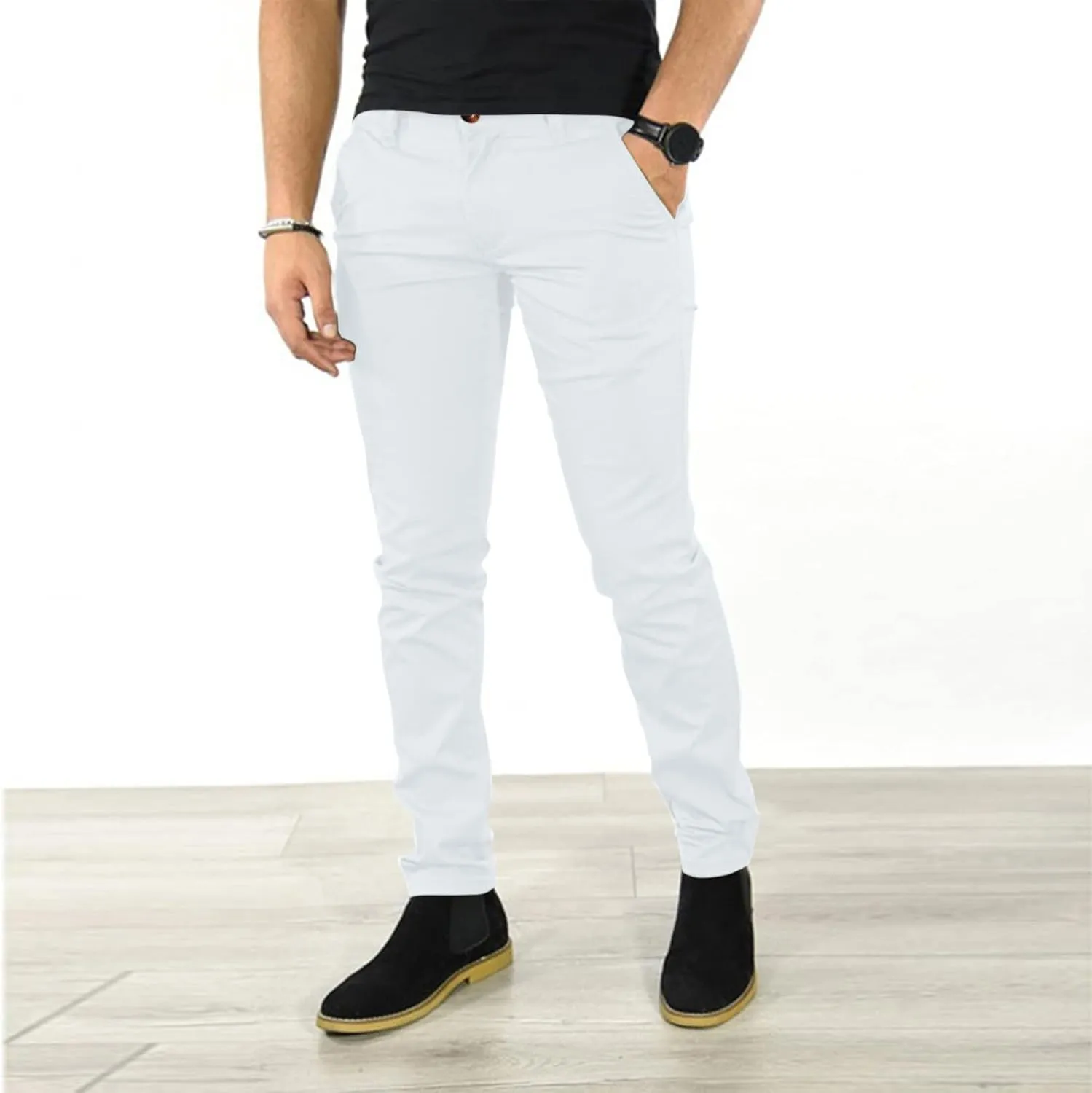 XUETON Men's Casual Office Work Suit Pants Formal Dress Trousers Stretch Flat-Front Chino Golf Pants Slim Fit Tapered Pants