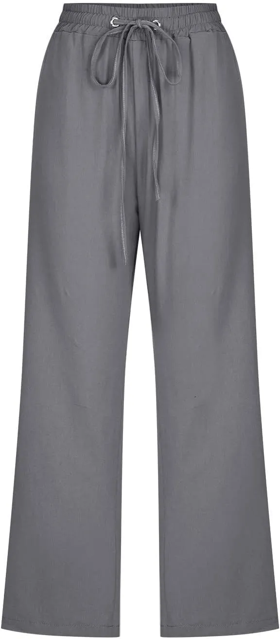 yardsong Linen Capris for Women Summer Casual Loose Fit Cropped Pants Drawstring Elastic Waist Lounge Pant with Pockets
