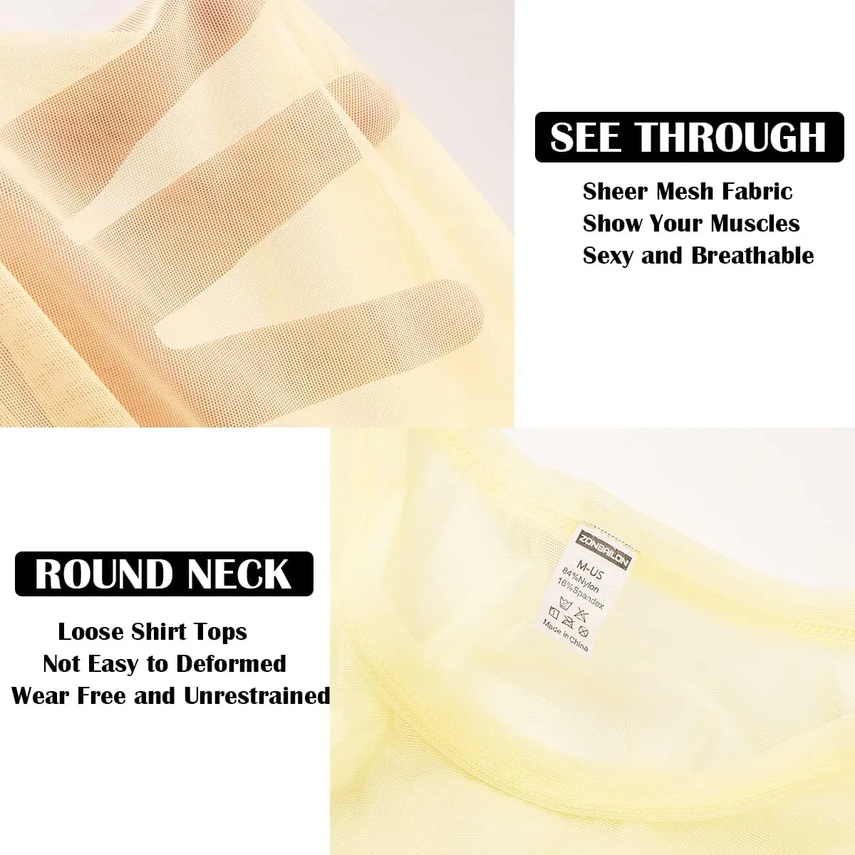 YINYOUYU Mens Mesh Shirt See Through Top Sexy Muscle Tee Lounge Short Sleeves Sheer Breathable T-Shirt Clubwear