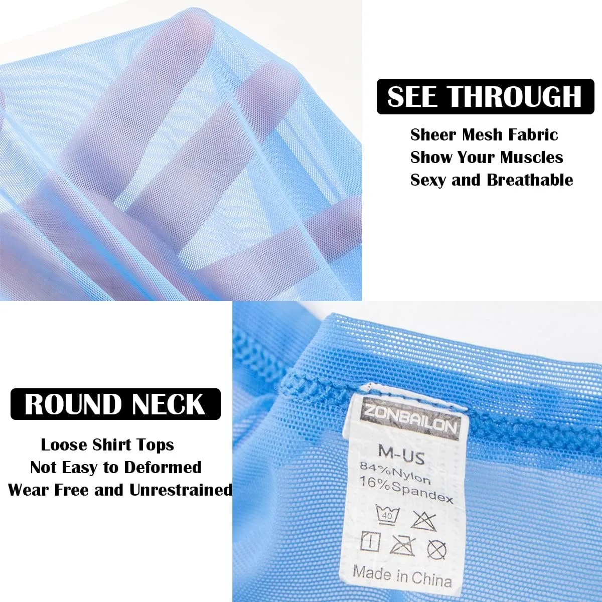 YINYOUYU Mens Mesh Shirt See Through Top Sexy Muscle Tee Lounge Short Sleeves Sheer Breathable T-Shirt Clubwear