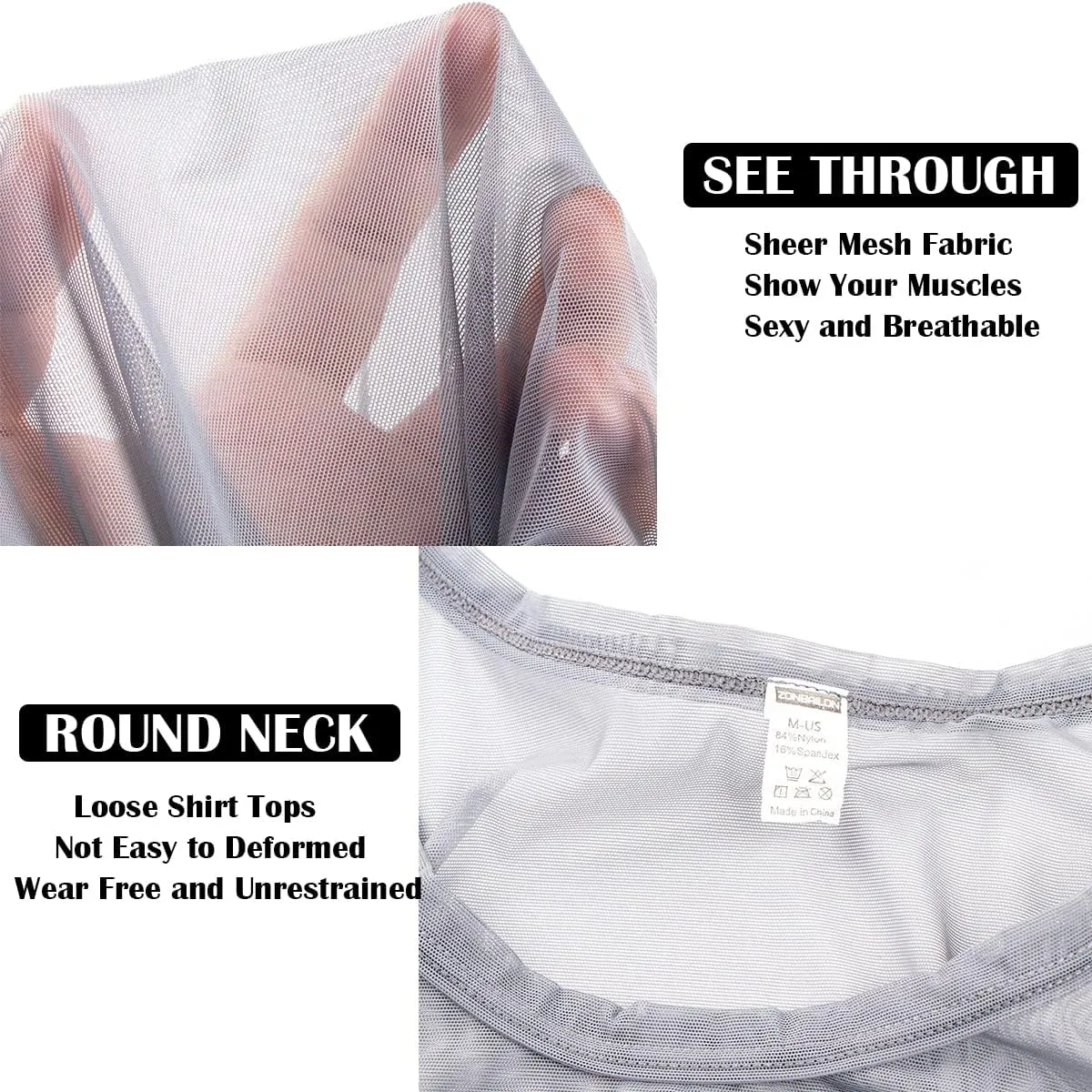 YINYOUYU Mens Mesh Shirt See Through Top Sexy Muscle Tee Lounge Short Sleeves Sheer Breathable T-Shirt Clubwear