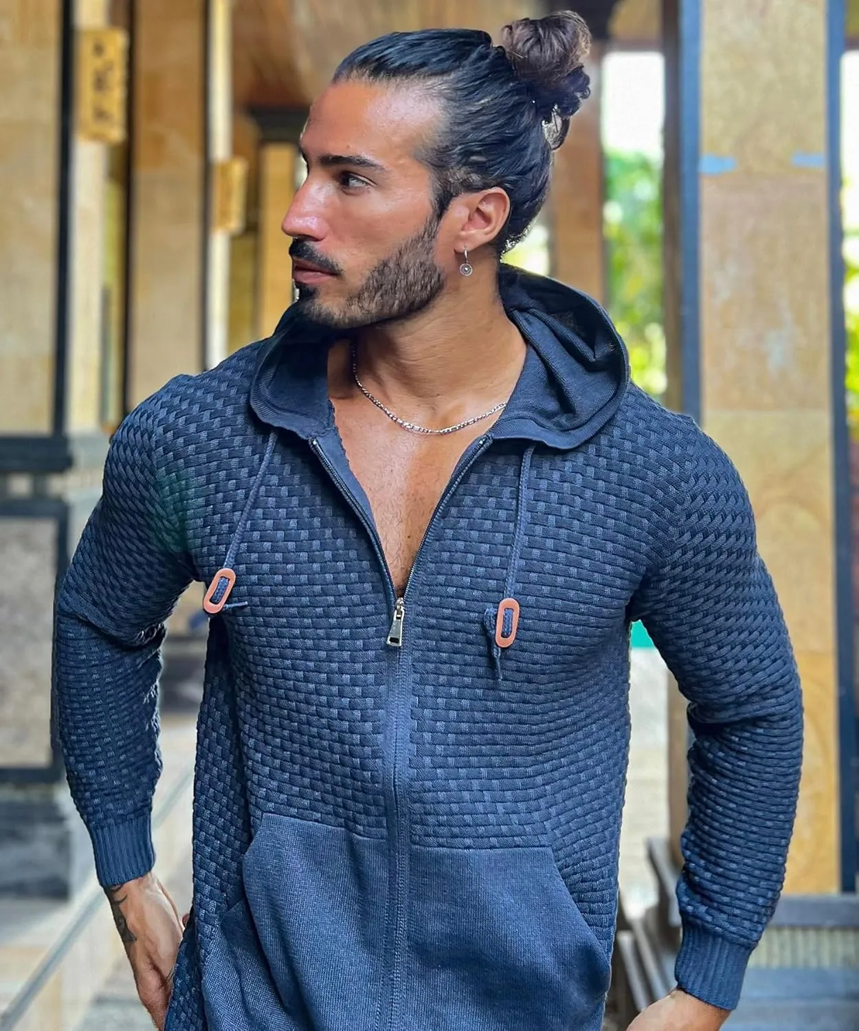 Zaitun Men's Full Zip Up Hooded Cardigan Sweater with Pockets