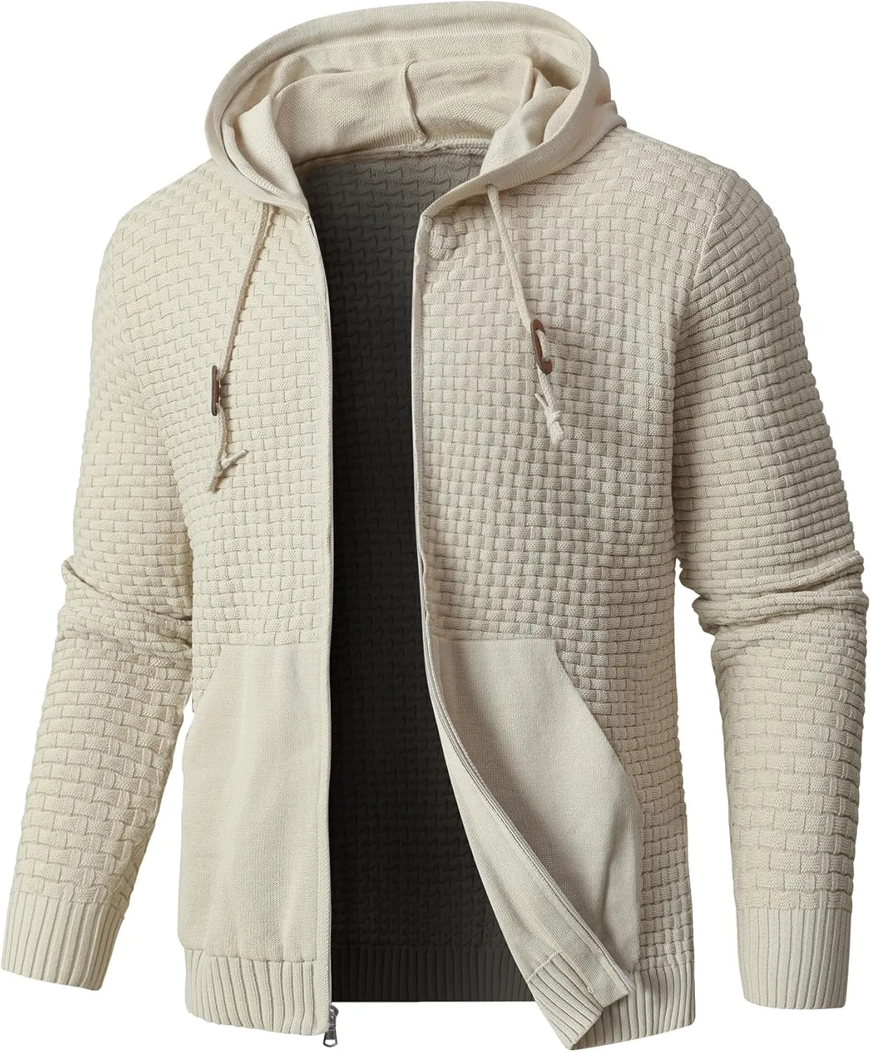 Zaitun Men's Full Zip Up Hooded Cardigan Sweater with Pockets