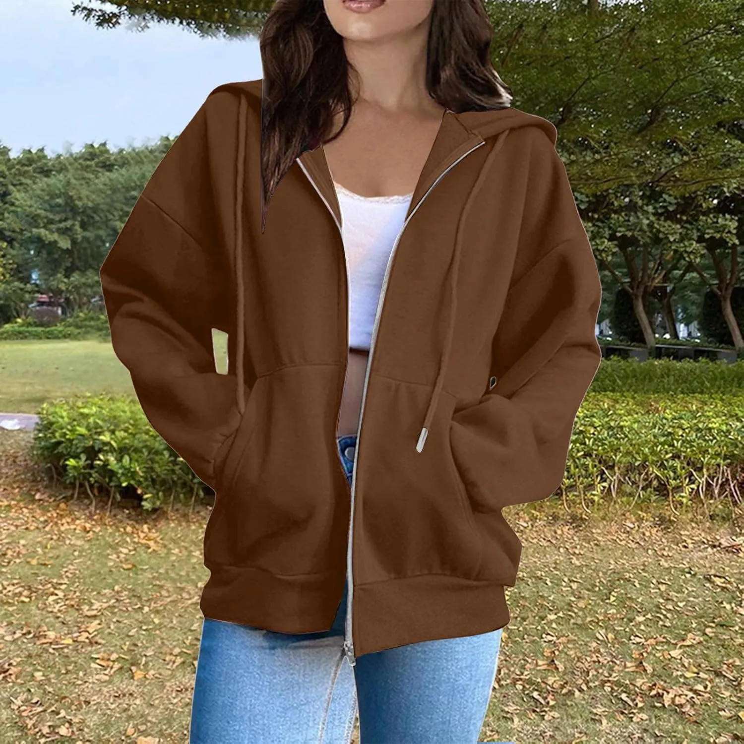 Zip Up Hoodies Women Long Sleeve Plus Size Sweatshirts for Women Y2k Jacket with Pockets Fall Winter Tops 2024