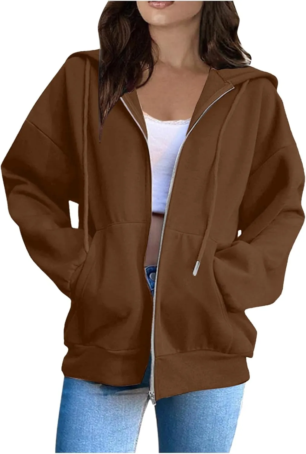 Zip Up Hoodies Women Long Sleeve Plus Size Sweatshirts for Women Y2k Jacket with Pockets Fall Winter Tops 2024