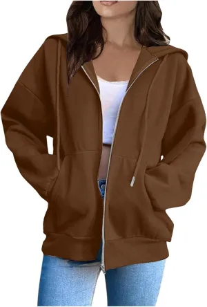 Zip Up Hoodies Women Long Sleeve Plus Size Sweatshirts for Women Y2k Jacket with Pockets Fall Winter Tops 2024